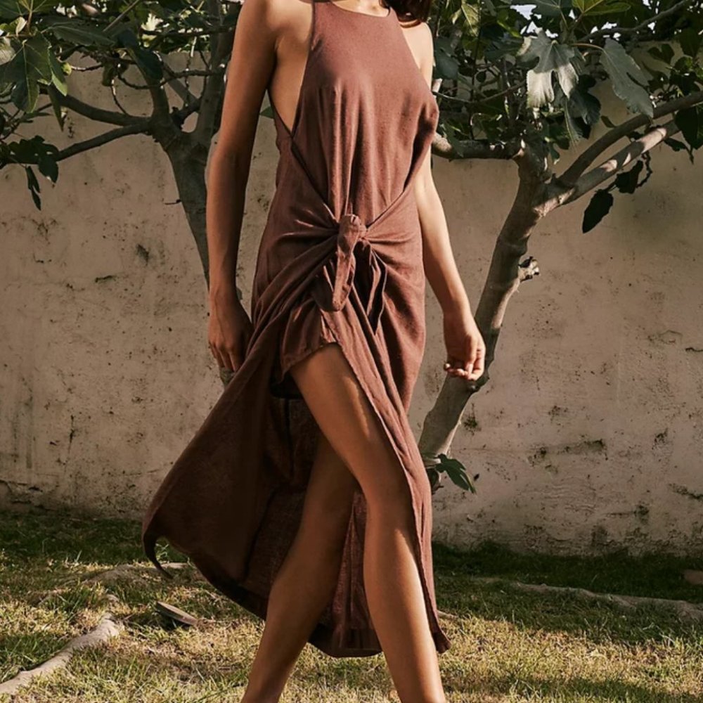 BNWT Free People Tie Waist Open Back "Call me Midi" Dress